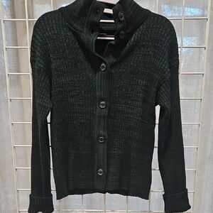 Monrow Dark Green Ribbed Button-Front Cardigan